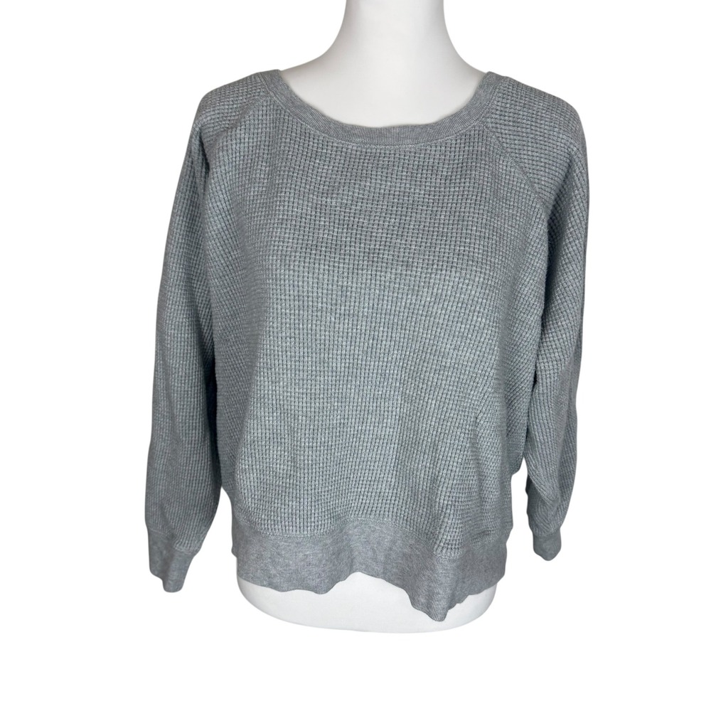 J.Crew Womens XL Gray Waffle Knit Raglan Sleeve Pullover Sweatshirt Thermal Crop